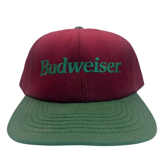 Vintage Budweiser Snapback Hat Maroon Green Beer Logo Adjustable Cap 90s Retro - Picture 1 of 6